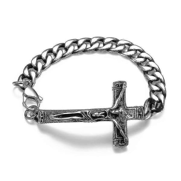 Herre armbånd i rustfrit stål med Jesus krucifiks og kantkæde