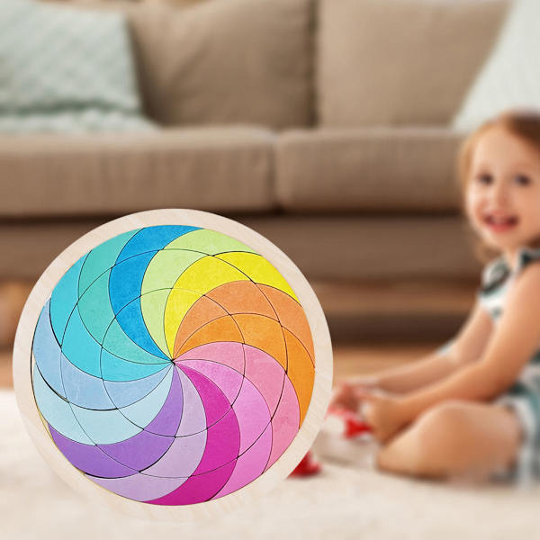 Färgglatt Träpussel Montessori Tangram Pedagogiska Leksaker För Barn 3-6 B