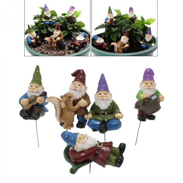Set med 5 Mini Resin Trädgårdslandskaps Ornament Utomhusdekoration Fe Miniatyr