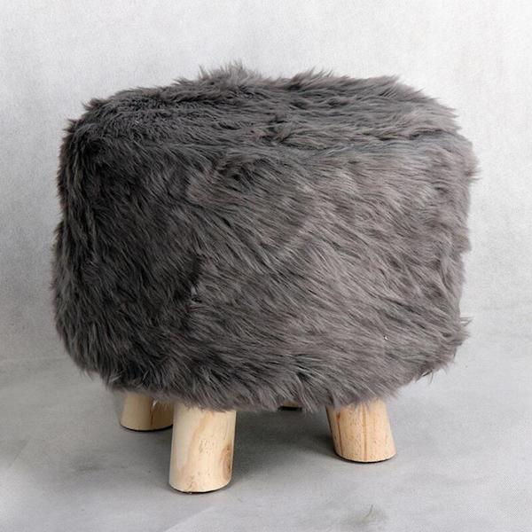 Mjukt Klädd Rund Puff Överdrag Pall Stol Mörkgrå - 33cm
