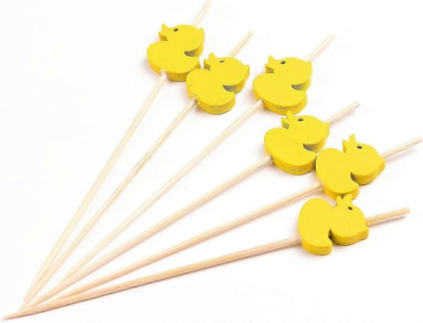 100-pack handgjorda cocktailpinnar i naturlig bambu, gula ankor