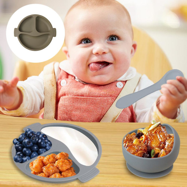 Suction Baby Halkfri med delade tallrikar med sugbas | Bpa-fri tallrik för baby och toddler green