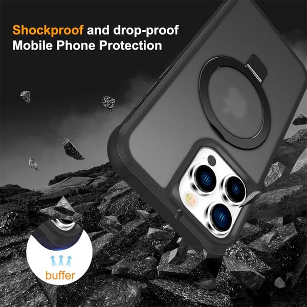[RM]Compatible with iPhone 15 Pro Case with Invisible Magnetic O-Ring Stand Transparent Compatible with Mag-Safe Good Grip Feeling black