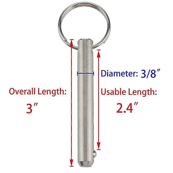 2-pak lang lynkoblingsstift, diameter 9,5 mm, arbejdslængde 61 mm, samlet længde 76 mm, 316 rustfrit stål, Bimini Top Stift, Marine Hardware