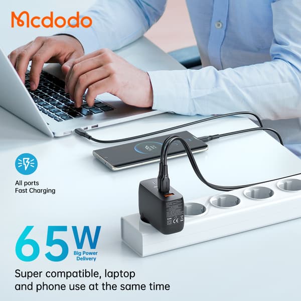 McDodo CH-0291 USBC+USB GaN -seinälaturi, PD, 65W, musta