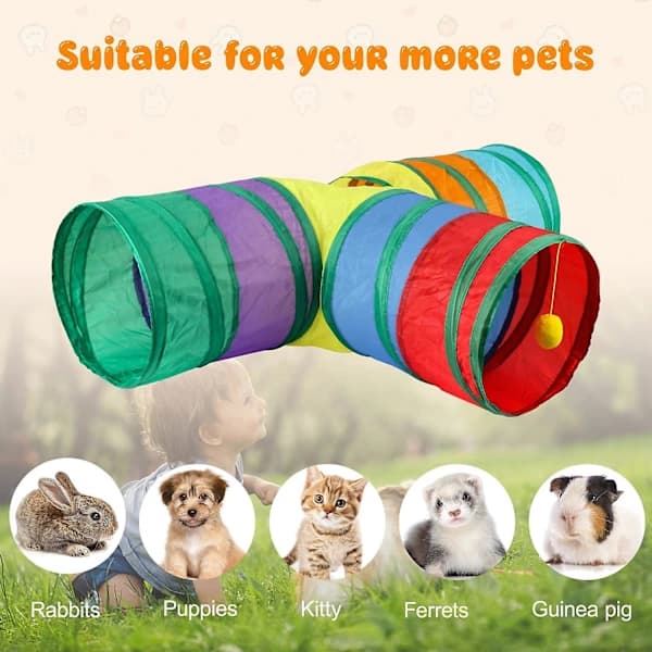 Rabbit Tunnels & Tubes Foldable 3-Way Rabbit Hideaway Activity Tunnel Toys For Dwarf R,A[RM]