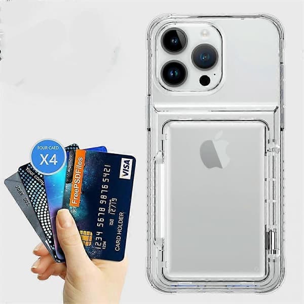 Lämplig för iPhone 15 Transparent iPhone skyddsfodral med korthållare