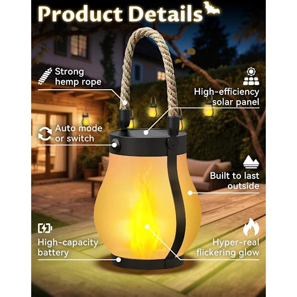 [RM] Solar Lantern 2-pack 12x13 cm Dancing Flame for Garden Camping