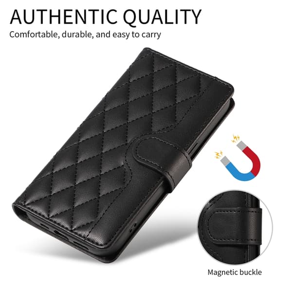 OnePlus 15 5G Wallet Case Rhombus Faux Leather Svart 112