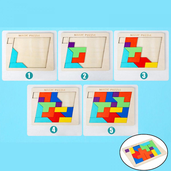 Trä Tangram Pussel Montessori Leksaker för Barn