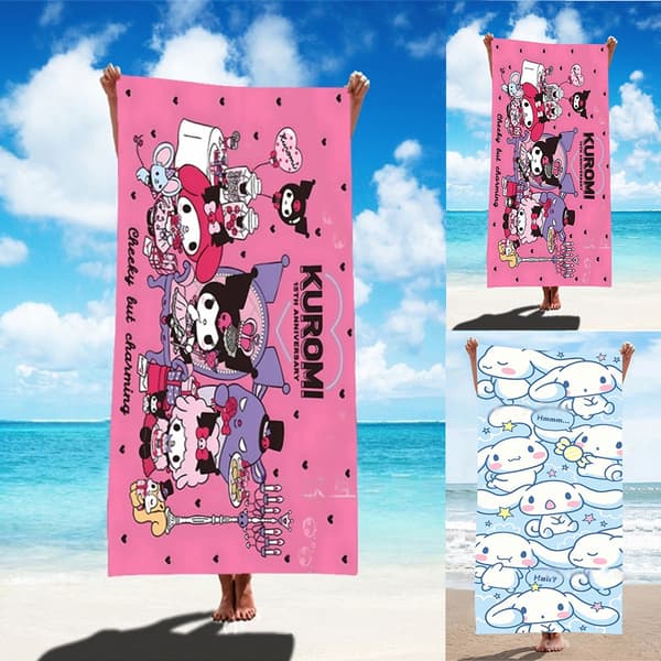 Kuromi Cinnamoroll Stor Mikrofiber Strandhåndklæde Let Hurtigtørrende Badehåndklæde A A 75*150CM