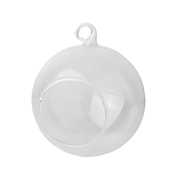 Glaskula Hängande Tekanna Ljusstake Blomkruka 8cm Rund Bas (Svart)
