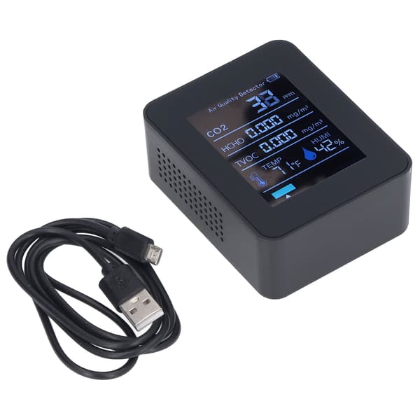 [RM]5 in 1 Air Quality Detector 60 Days Data Storage Long Endurance LED Digital Display USB Charging CO2 Detector