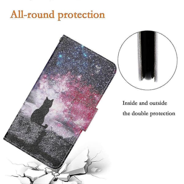 [RM]Galaxy A56 5G Fodral, Mönstrat skyddande plånboksfodral med handledsrem Multicolor Galaxy Cat