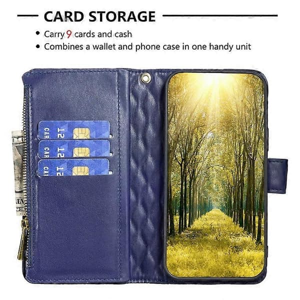 För Samsung Galaxy A41 Diamond Lattice Dragkedja Plånbok Läder Flip Telefonfodral Blue