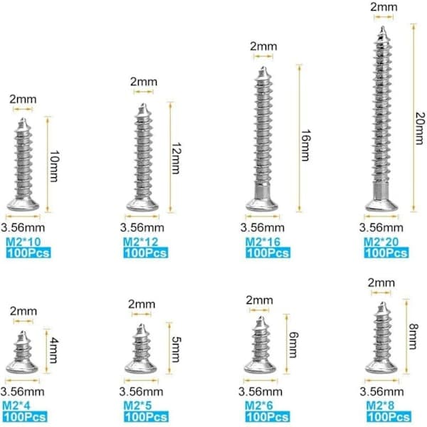 800 Pcs M2 Self-Tapping Screws, Stainless Steel Self-Tapping Screws, Carbon Steel Self-Tapping Screws, for Electronics, A[RM]