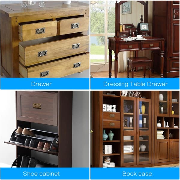 [RM]6 Pieces Antique Ring Pull Handles for Drawers, Zinc Alloy Dresser Handles, Pull Handles Drawer Knobs for Cabinets, Drawer, Wardrobe, Doors with Screws, 95x52mm