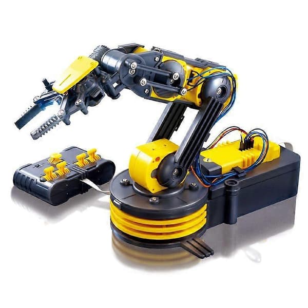 [RM]Fjärrkontroll Robotarm Kit DIY Montering STEM Leksak med Gripare Sugkopp 3 i 1 Mekanisk Arm för Barn Engineering Yellow A