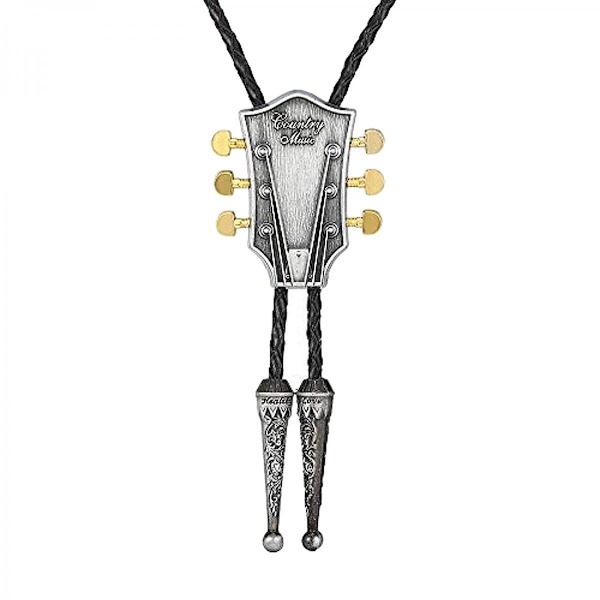 Gitarrhuvud Bolo Tie Halsband Bröllop PU Läderrep Western Cowboy Silver