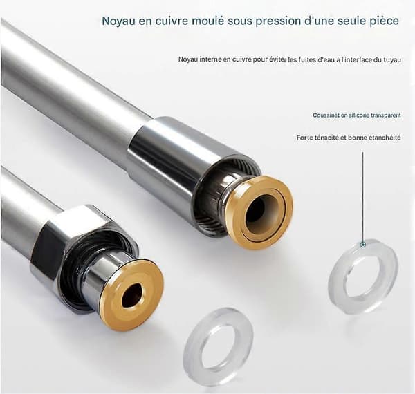 1,2 m fleksibel badeværelsesbruseslange, bruserør, knækfri, blank finish, 1/2\" universal gevindforbindelse, krom, PVC