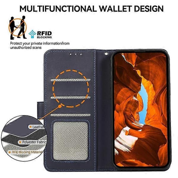 Kompatibelt fodral för iPhone 17 Pro RFID-plånboksfodral i läder Blue