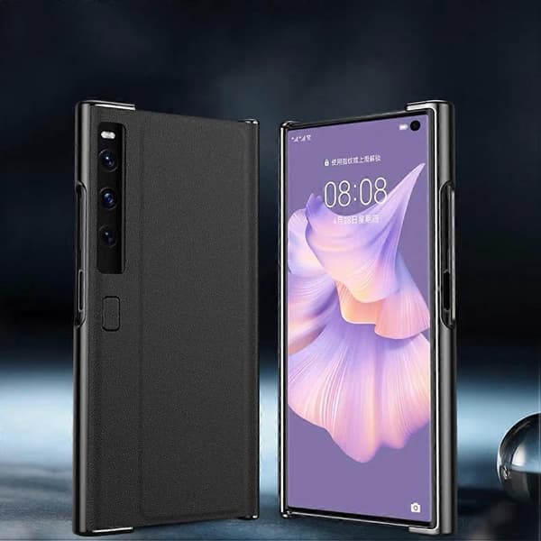 Galvanisering Enfärgat Läder Vikbart Telefonfodral för Huawei Mate Xs 2 Black