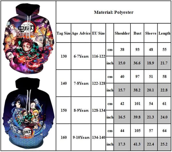 [RM]Hot Boys Barn 3D Anime Demon Slayer Hettegenser Genser Sweatshirt Topper B B 150cm