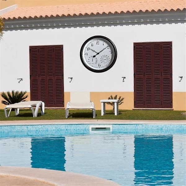 15-inch Waterproof Outdoor Wall Clock with Temperature and Humidity Display, Large Waterproof Metal