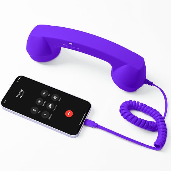 [RM]USB-C Retro Phone Handset for Mobile Phones - Plug & Play Receiver Radiation Safe Comfortable Calling for iPhone & Android [DB] Black purple