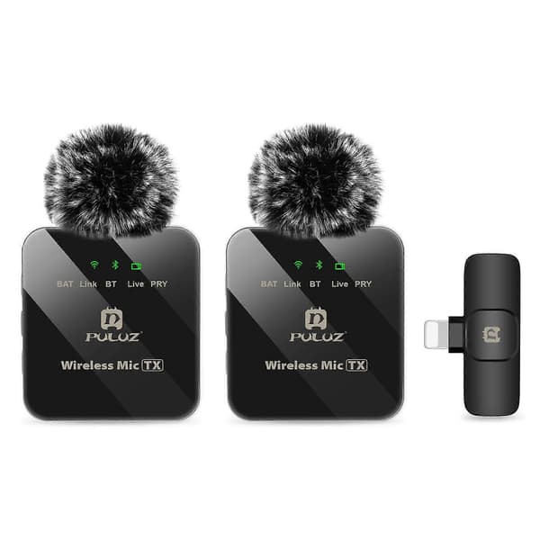 [RM]PULUZ Wireless Lavalier Microphone for Compatible with iPhone / Compatible with iPad, 8-Pin Receiver and Dual Microphones (Black){F2} Black