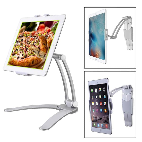 Tablet Holder - With Wall and Ceiling Adapter - Compatible with iPad, MediaPad, Kindle, Smartphone, Galaxy Tab, Switch - Grey