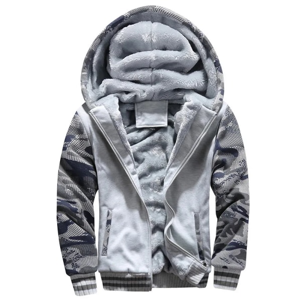 Herrjacka Kamouflage Tjock Vinterjacka för Män Fleece Långärmad Kappa Man Casual Huvtröjor Streetwear Herrrockar Light Grey 5XL