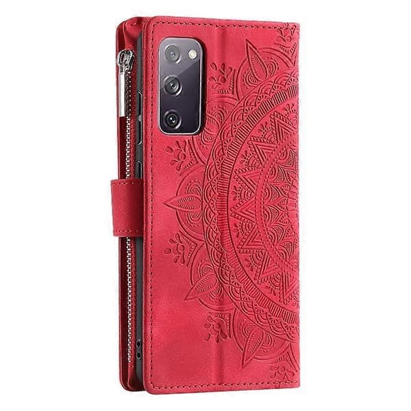 Til Samsung Galaxy S20 FE 4G / 5G Multi-Card Totem Lynlås Læder Telefoncover Red