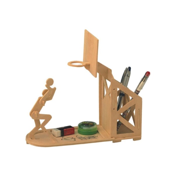 DIY Wood 3d rörlig modellsats Pussel Behållare Träleksaker Basketpenna