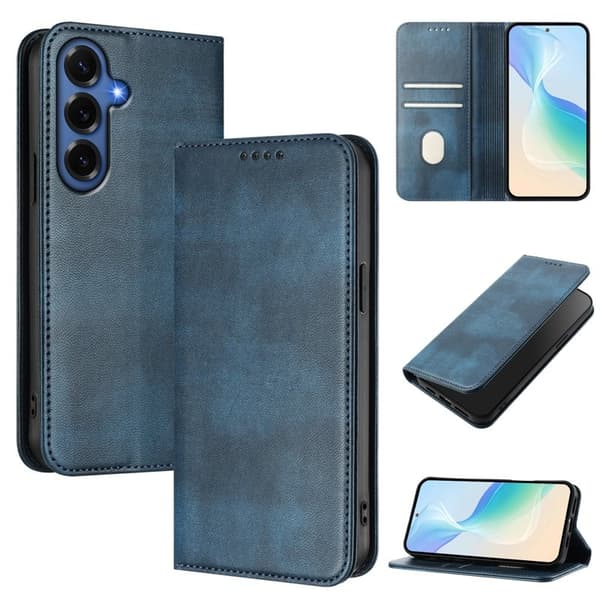 [RM]Samsung Galaxy S26+ Plånboksfodral Retro Textur RFID Skydd Konstläder - Blå