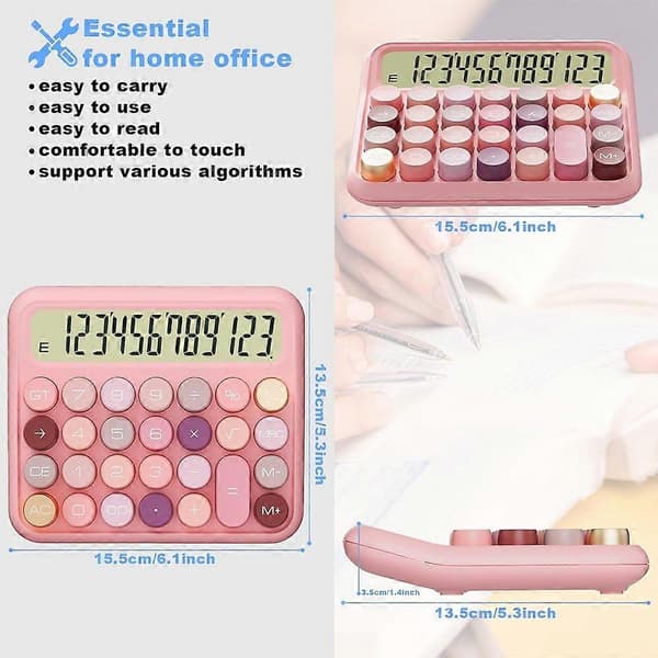 15 vippbar skjermkalkulator - Rosa - 15.5*13.5*3.5cm - 1 stk