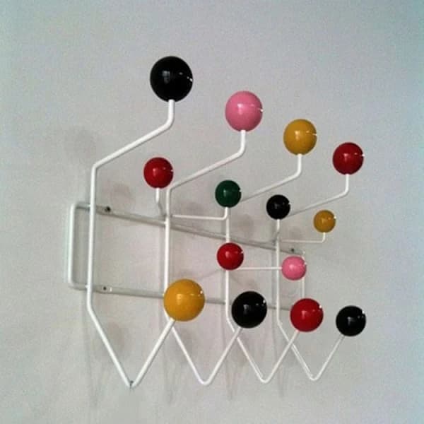 [RM]Classic Hang It All Coat Rack, Mid Century Modern Wall Mounted Hooks With Painted Solid Wood Balls In Walnut Color