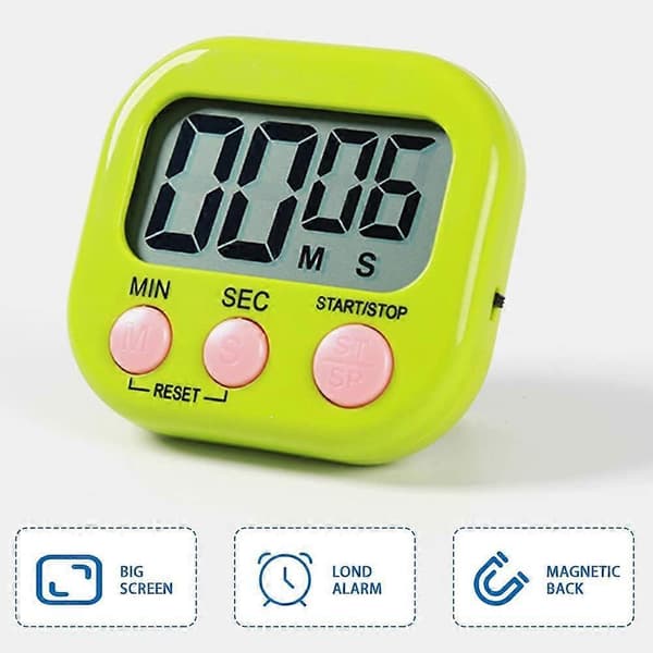 Magnetisk kökstimer med stor LCD-display, timer för matlagning, studier, högt larm och nedräkning, grön, ett stycke, Lilaris