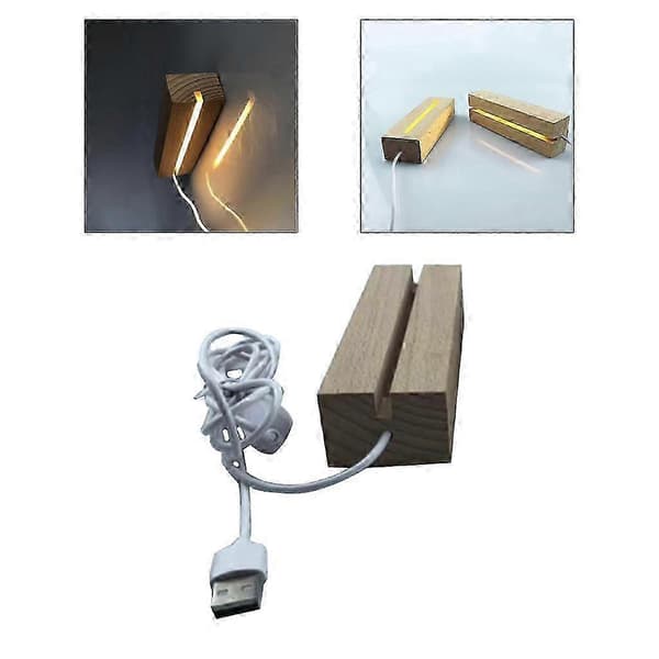 [RM]LED-belyst træbase til krystaludstilling - Belyst holder med dæmpbare lys og USB-opladning Warm White B Type