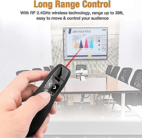 Trådløs USB-præsentationsfjernbetjening med rød laserpointer til PowerPoint-præsentationer og diasshows