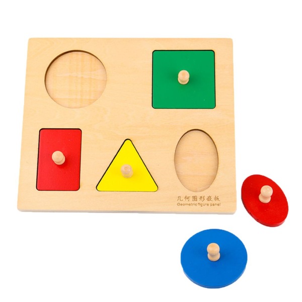 Montessori Geometriska Block Träplugg Pusselbräda Leksak för Barn - Fyrkant