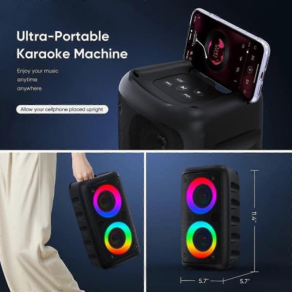 Karaokelaite aikuisille lapsille, kannettava Bluetooth-kaiutin 2 mikrofonilla