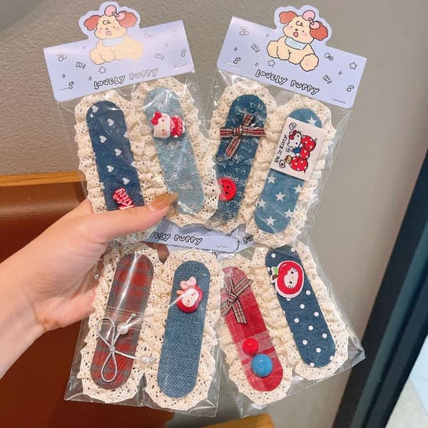 2 pcs children's lace broken hair bangs sticker cute little flora A2