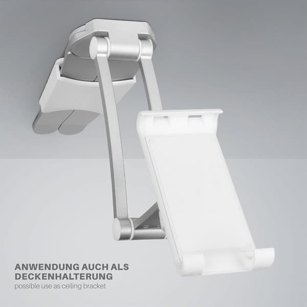 Tablet Holder - With Wall and Ceiling Adapter - Compatible with iPad, MediaPad, Kindle, Smartphone, Galaxy Tab, Switch - Grey