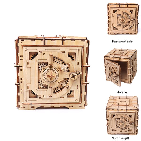 [RM]Advanced Security Mechanism, DIY Wooden Safe with Working Combination Lock, 3D Mechanical Model Building Kit for Adults, Challenging Brain Teaser with