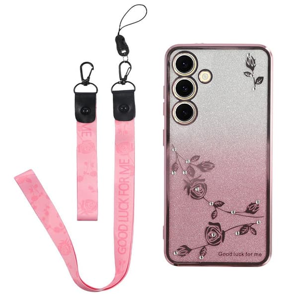 KADEM Phone Case for Samsung Galaxy S26 Floral Pattern TPU Gradient - Rose Gold