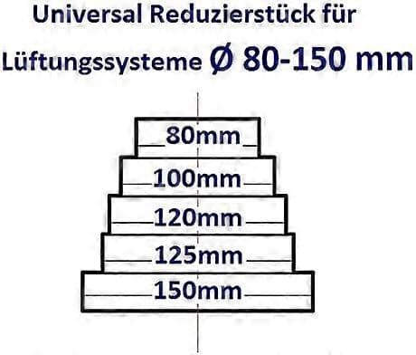 Universal reduktion til ventilationssystemer Ø 80-150 mm. Reduktionsfitting reduktionsrør Ø 80 100 120 125 150. Ventilationskanal til rund ventilationstra