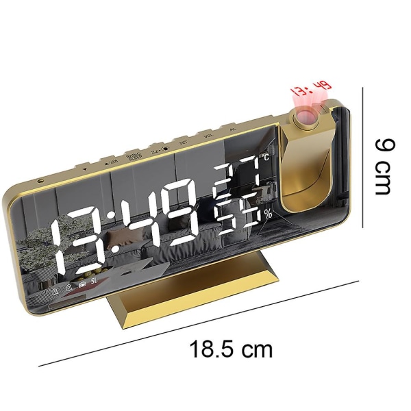 Projektionsväckarklocka för sovrumstak, digital väckarklockradio med USB-laddningsportar, LED-skärmväckarklocka, 4 dimmernivåer, dubbel väckarklocka med 2 Tyrant Gold