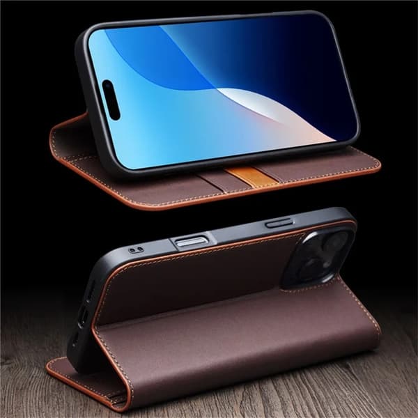 [RM]QIALINO iPhone 16 Pro Max Wallet Case Genuine Leather - Brown Brun 245