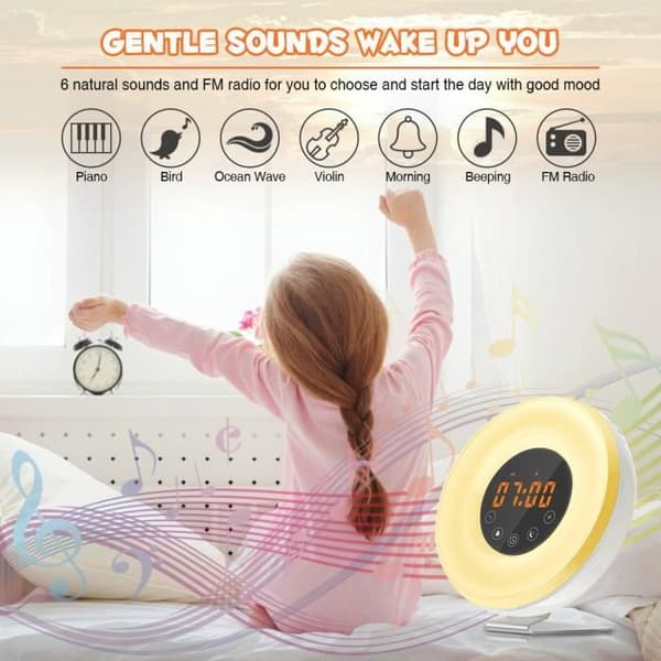 Sunrise Alarm Clock - POPSPO - Digital Alarm Clock with Light - Sunrise and Sunset Simulation - Snooze Function